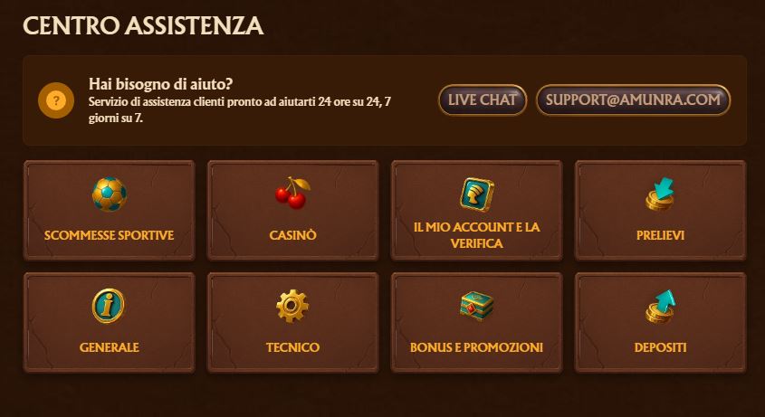 Contatta il supporto AmunRa tramite live chat 24/7